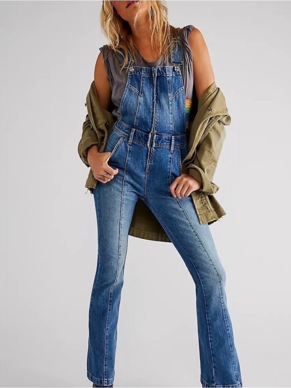 Free People Camilla Slim Boot Overalls
Dungarees Denim Blue Rolling River M